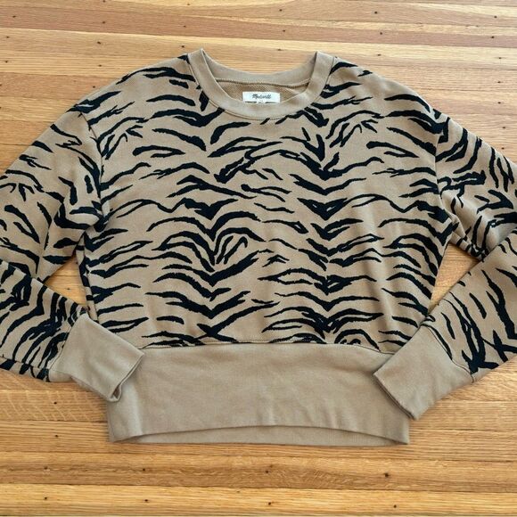 Madewell Tiger Stripe Crop Crewneck Sweatshirt - Picture 1 of 4